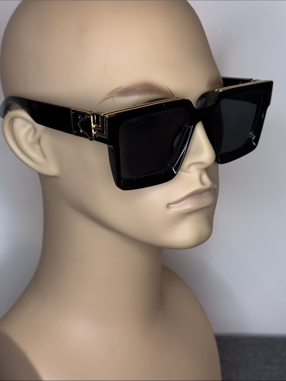 Black Square Frame Sunglasses with Gold Trim - Brand
